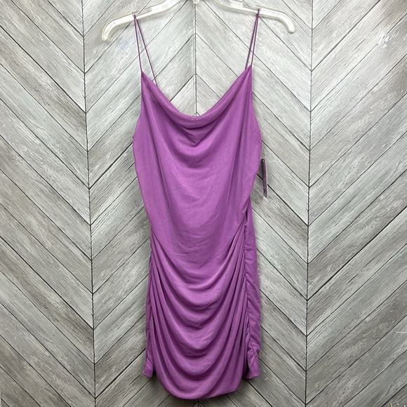 NWT WILD FABLE Purple Lavender Mesh Ruched Spaghetti Strap Dress Medium - Picture 4 of 12